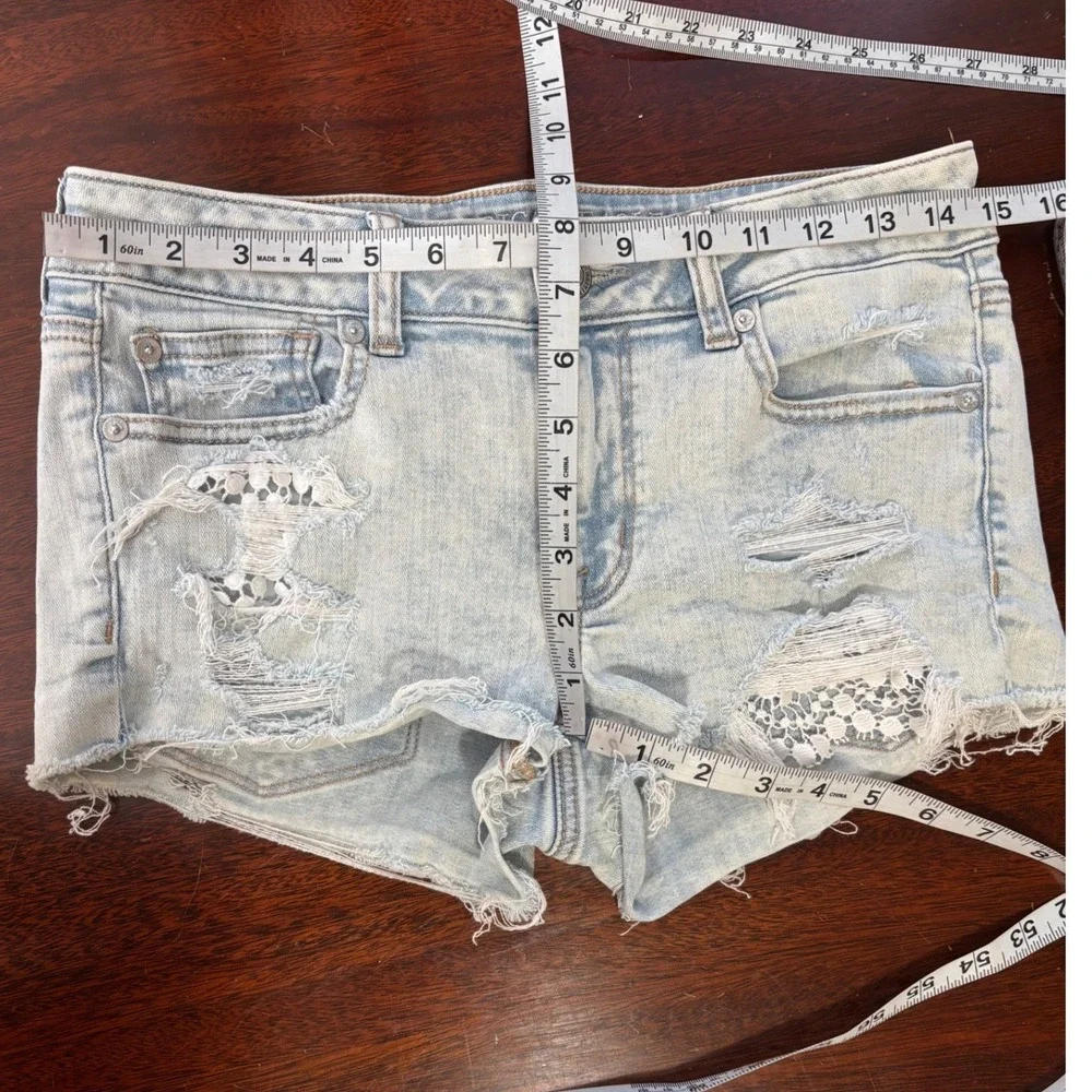 American‎ Eagle Shortie Distressed Lace Crochet Denim Shorts 6 Super Stretch
